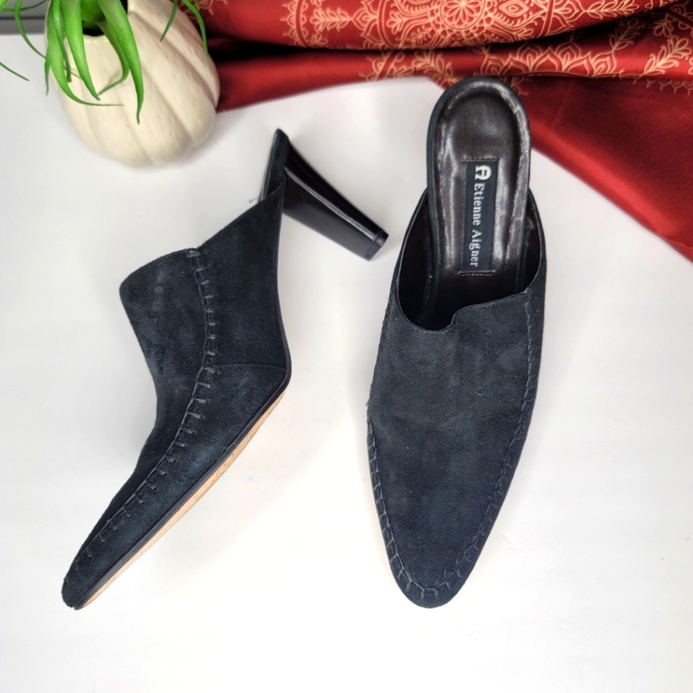 Etienne Aigner Black Suede Mules